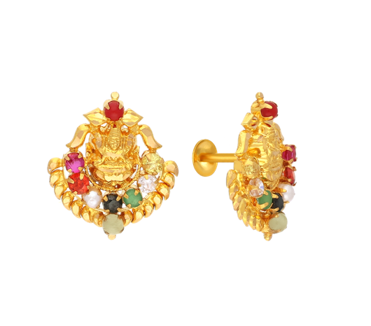 Navaratna motif  Lakshmi Gold Earrings-JA9E9O