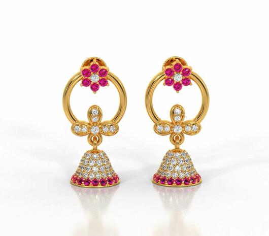 vibrant pattern Pink Stone Gold jhumka-JAEZZO