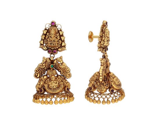 Stylish antique motif Gold Jhumka-JAIPUD
