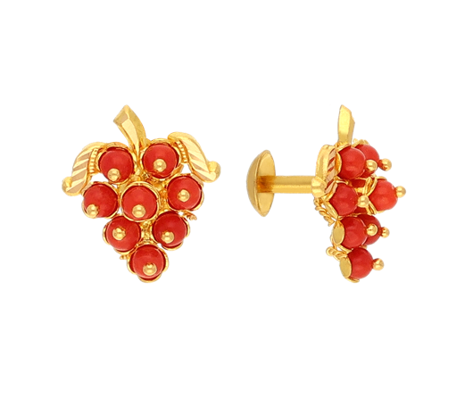 Grapes motif coral Gold Earrings-JAJ891