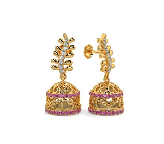 Radiant leaf pattern Pink Stone Gold jhumka-JAPRJ6