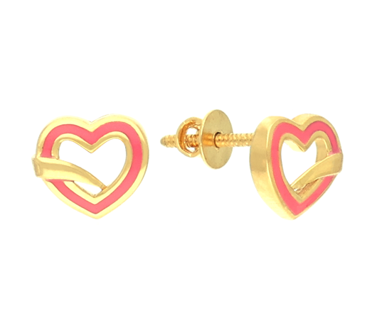 Pink Glimmer heart pattern Gold Earrings-JAUEX9