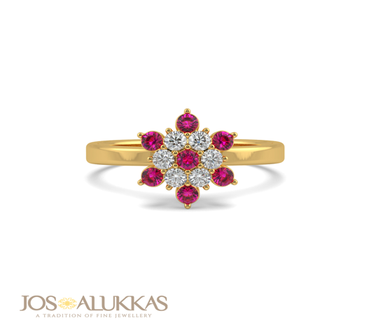 Chic Garnet floral motif Gold Ring-JAM2VB